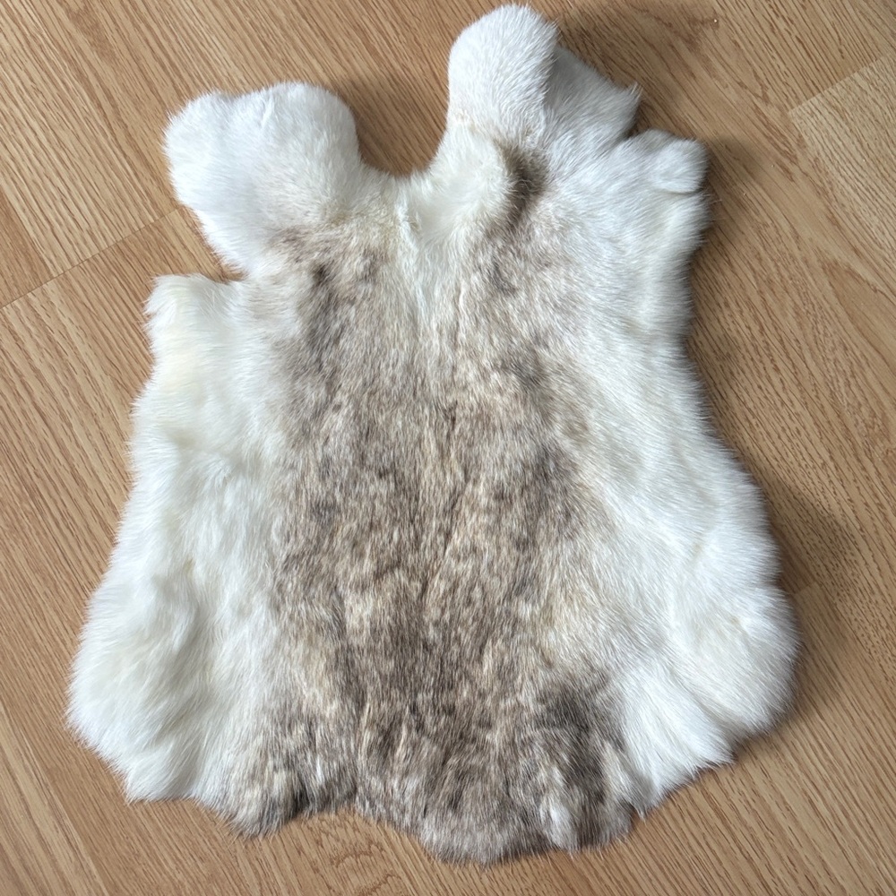 #0143 White Brown Rabbit Fur Pelt Craft Supply